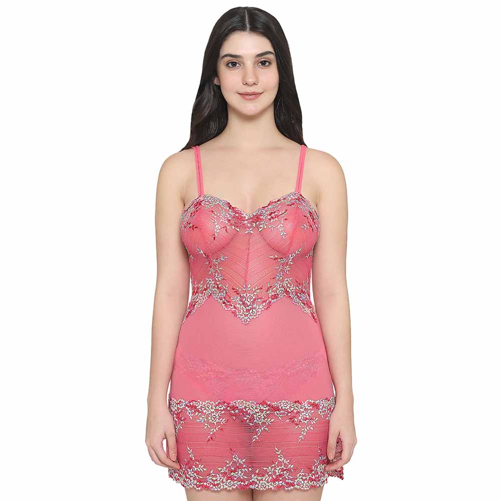 Embrace Lace  Non Padded  Non Wired Bridal Wear Short Lace Babydoll Chemise - Pink