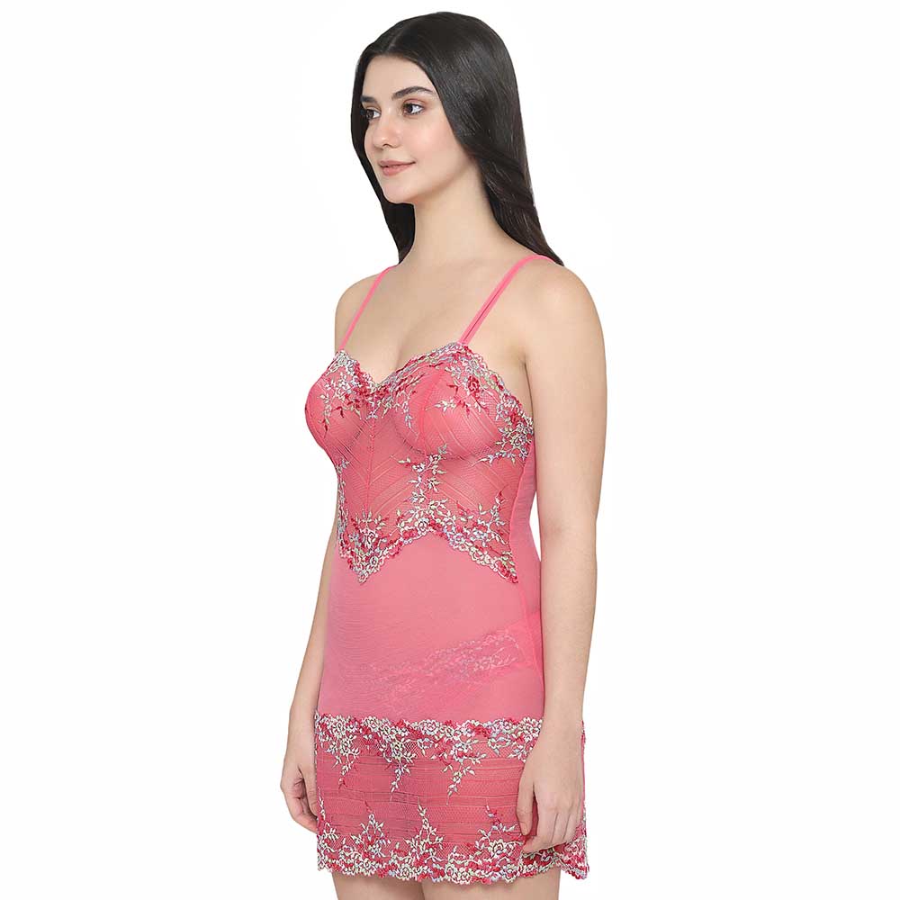 Embrace Lace  Non Padded  Non Wired Bridal Wear Short Lace Babydoll Chemise - Pink