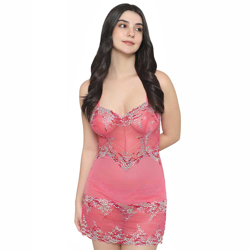 Embrace Lace  Non Padded  Non Wired Bridal Wear Short Lace Babydoll Chemise - Pink
