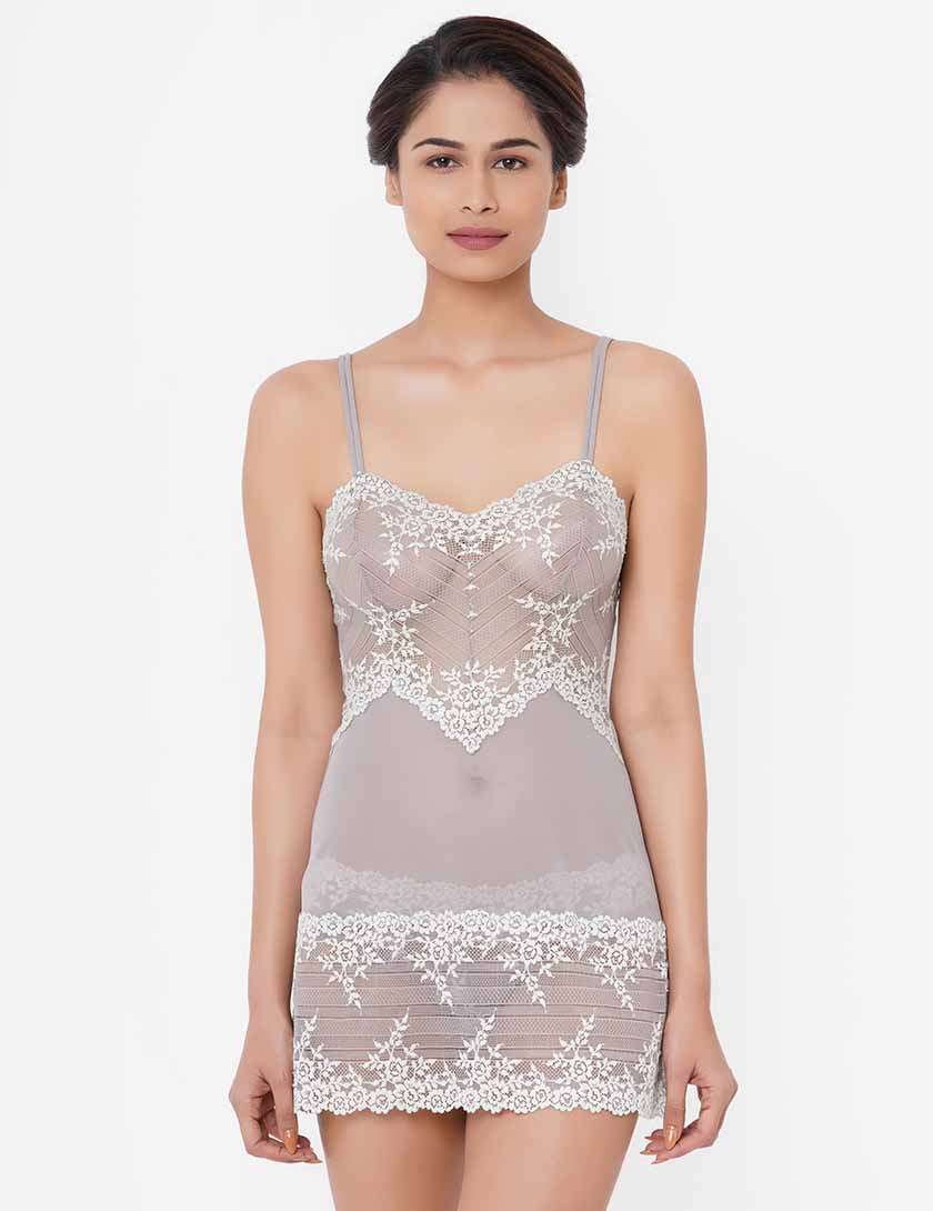 Embrace Lace  Non Padded  Non Wired Bridal Wear Short Lace Babydoll Chemise - Purple