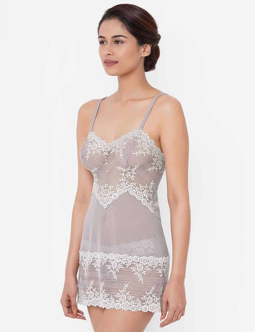 Embrace Lace  Non Padded  Non Wired Bridal Wear Short Lace Babydoll Chemise - Purple