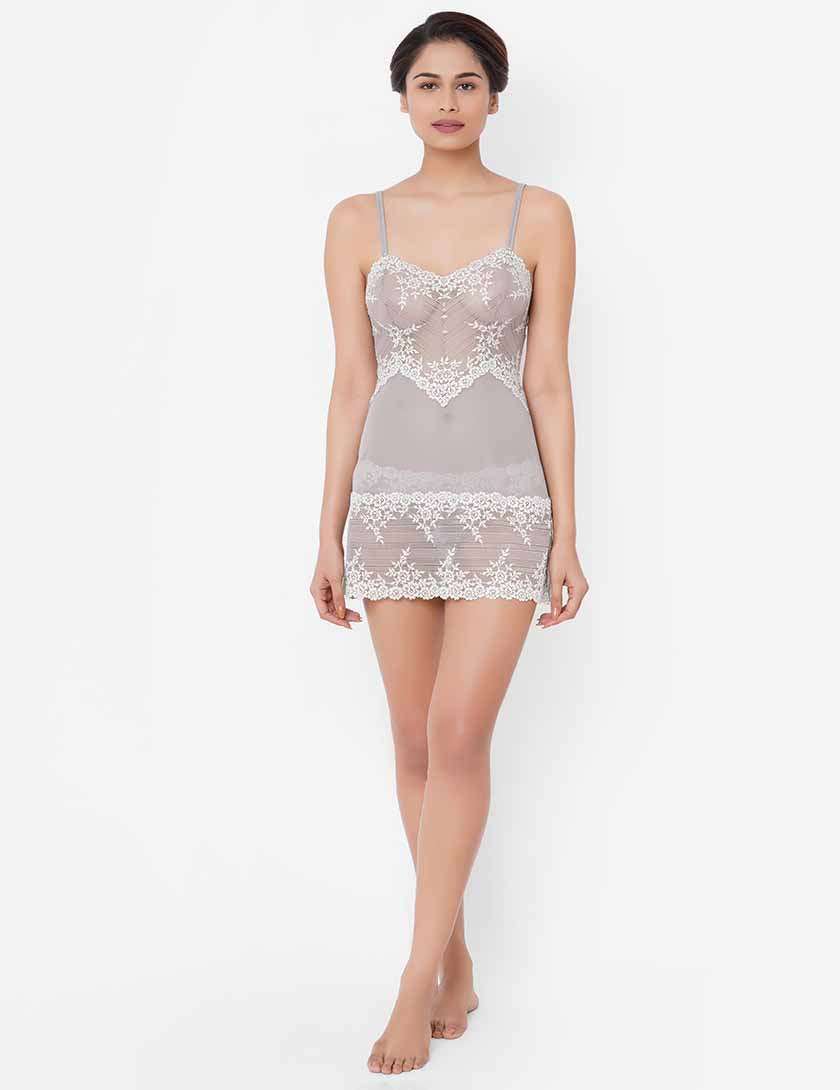 Embrace Lace  Non Padded  Non Wired Bridal Wear Short Lace Babydoll Chemise - Purple