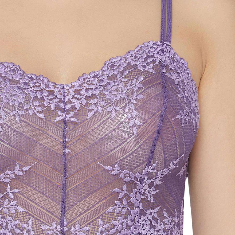 Embrace Lace  Non Padded  Non Wired Bridal Wear Short Lace Babydoll Chemise - Purple