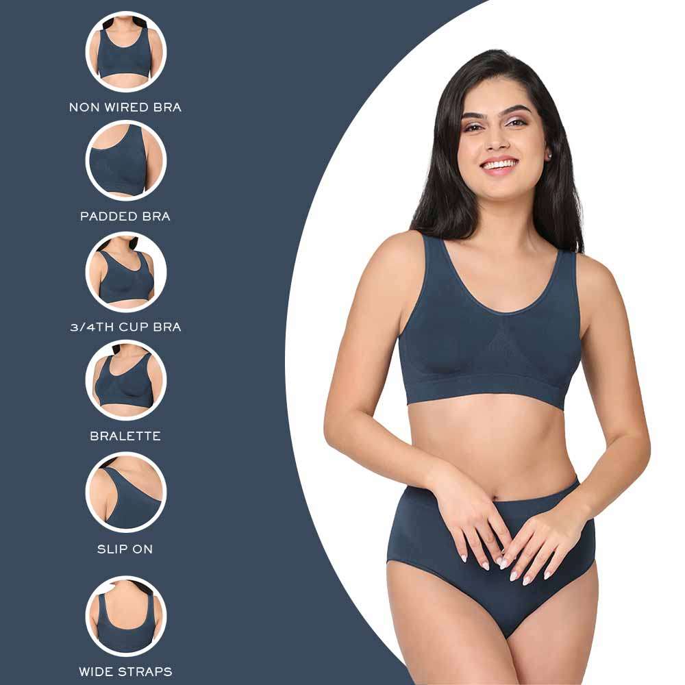B-Smooth Padded Non-wired Full Cup Everyday Wear Full coverage Bralette - Navy Blue