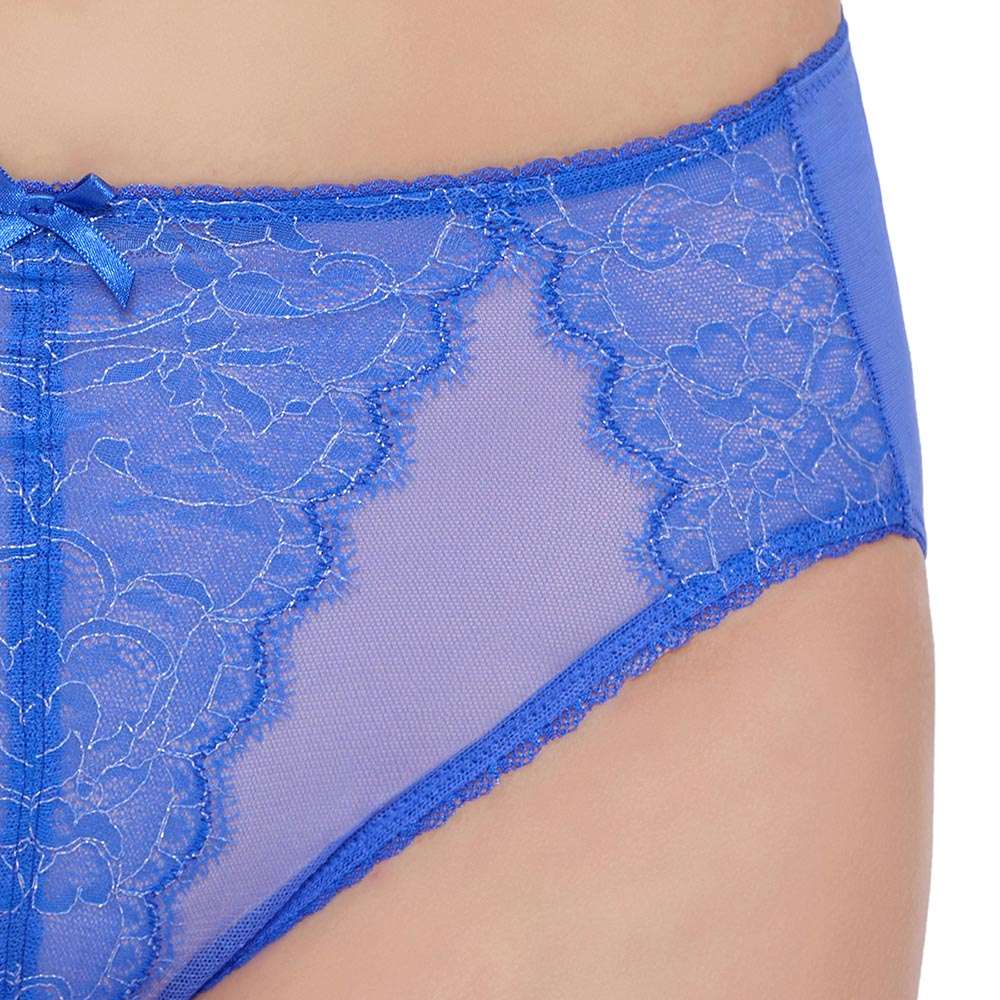 Retro Chic High Waist Full Coverage Everyday Wear Lace Panty - Blue