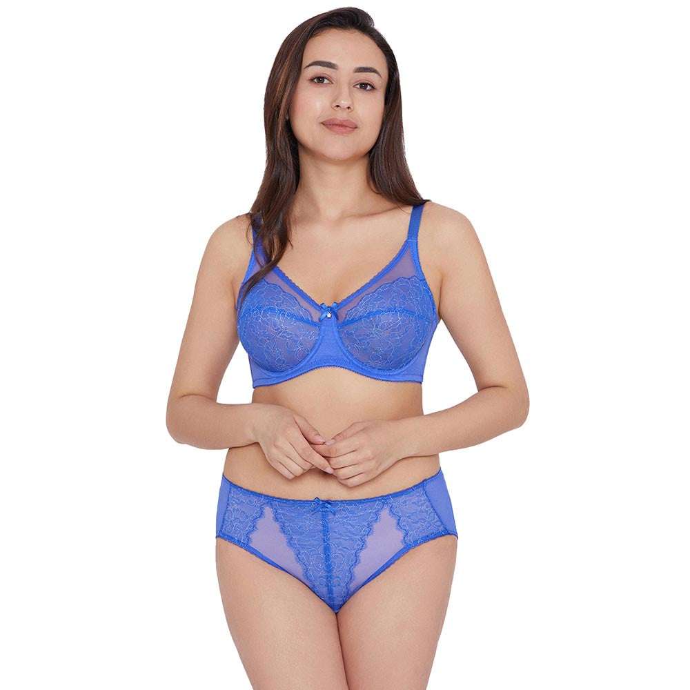Retro Chic High Waist Full Coverage Everyday Wear Lace Panty - Blue