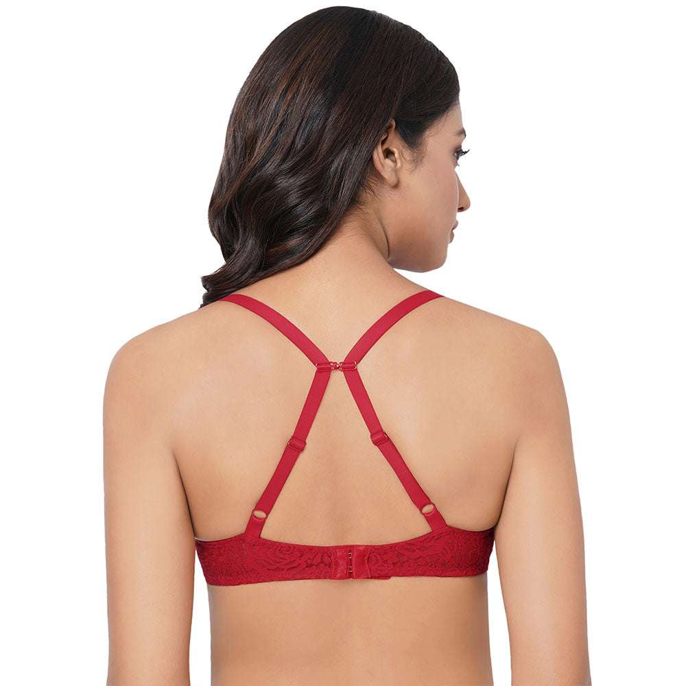 Buy Halo Lace Non-Padded Wired 3/4Th Cup Lace Comfort Bra - Red