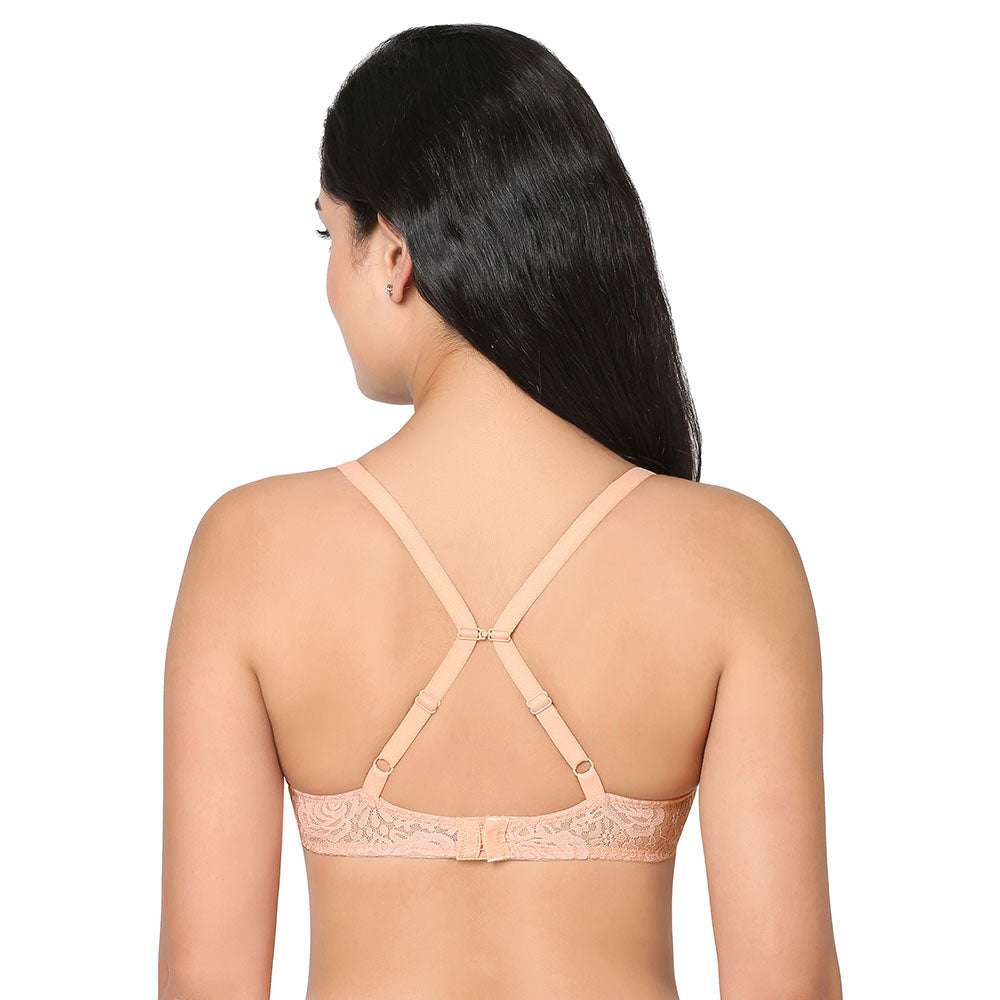 Halo Lace Non Padded Wired Full Cup Bridal Wear Plus Size Lace Bra - Peach