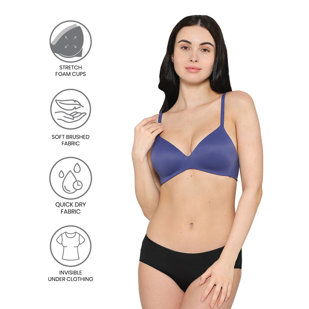 How Perfect Padded Non-wired 3/4th Cup Medium Coverage Seamless T-Shirt Bra -Blue