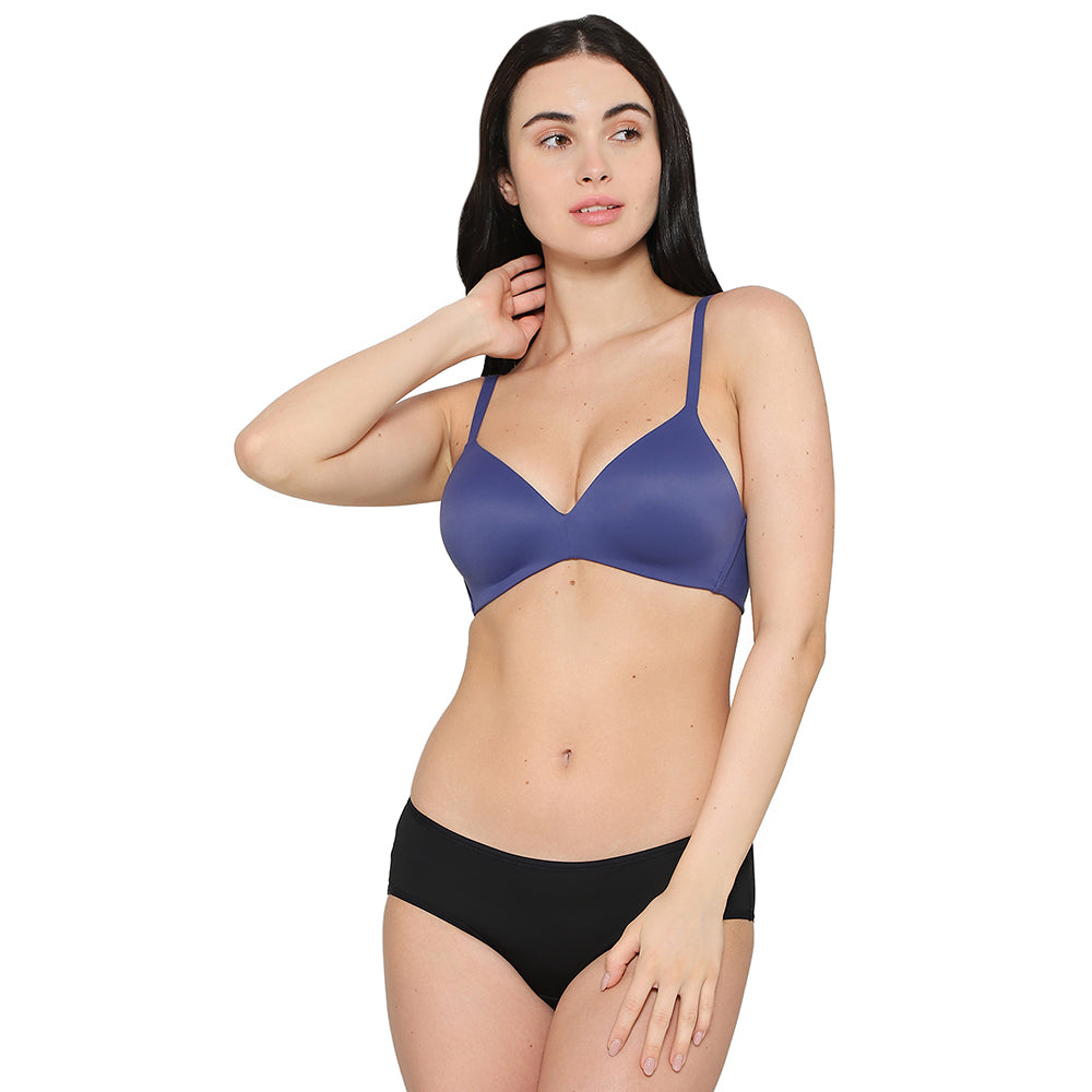 How Perfect Padded Non-wired 3/4th Cup Medium Coverage Seamless T-Shirt Bra -Blue