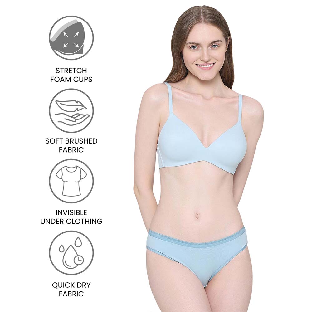 How Perfect Padded Non-wired 3/4th Cup Medium Coverage Seamless T-Shirt Bra - Light Blue