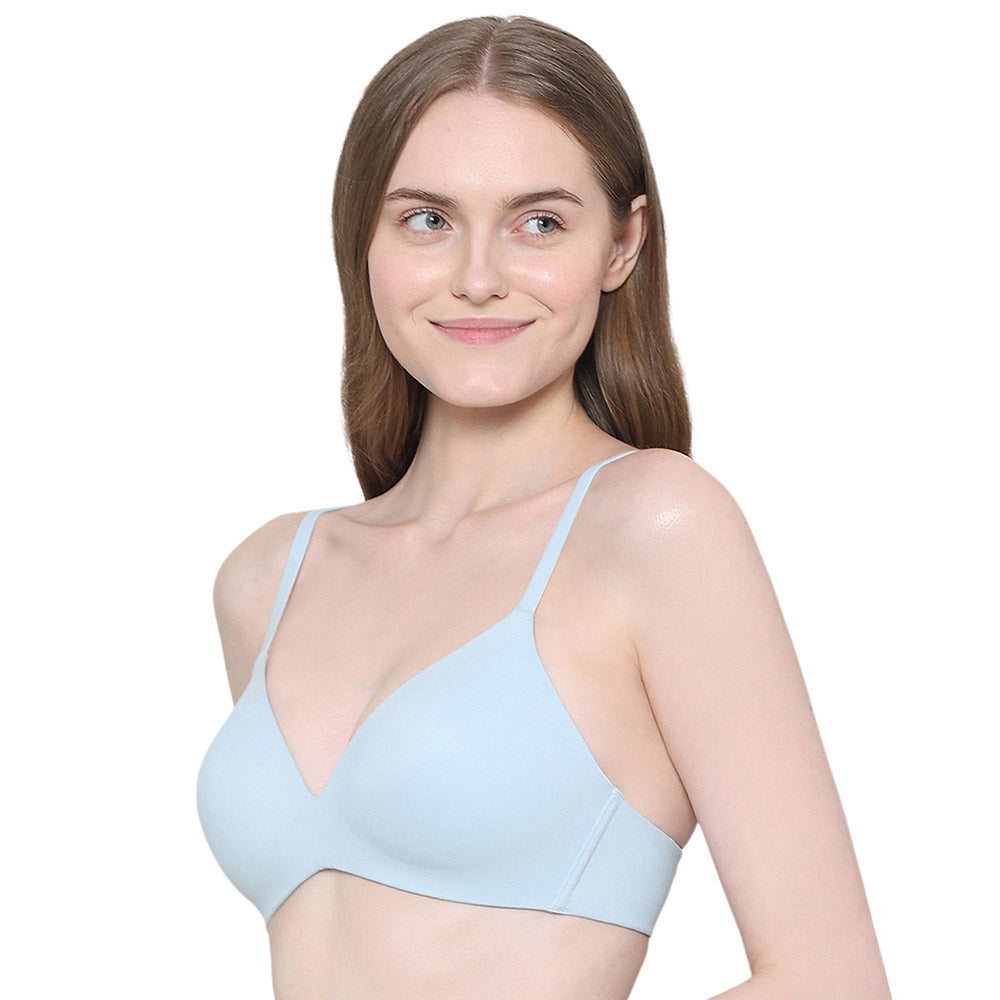 How Perfect Padded Non-wired 3/4th Cup Medium Coverage Seamless T-Shirt Bra - Light Blue