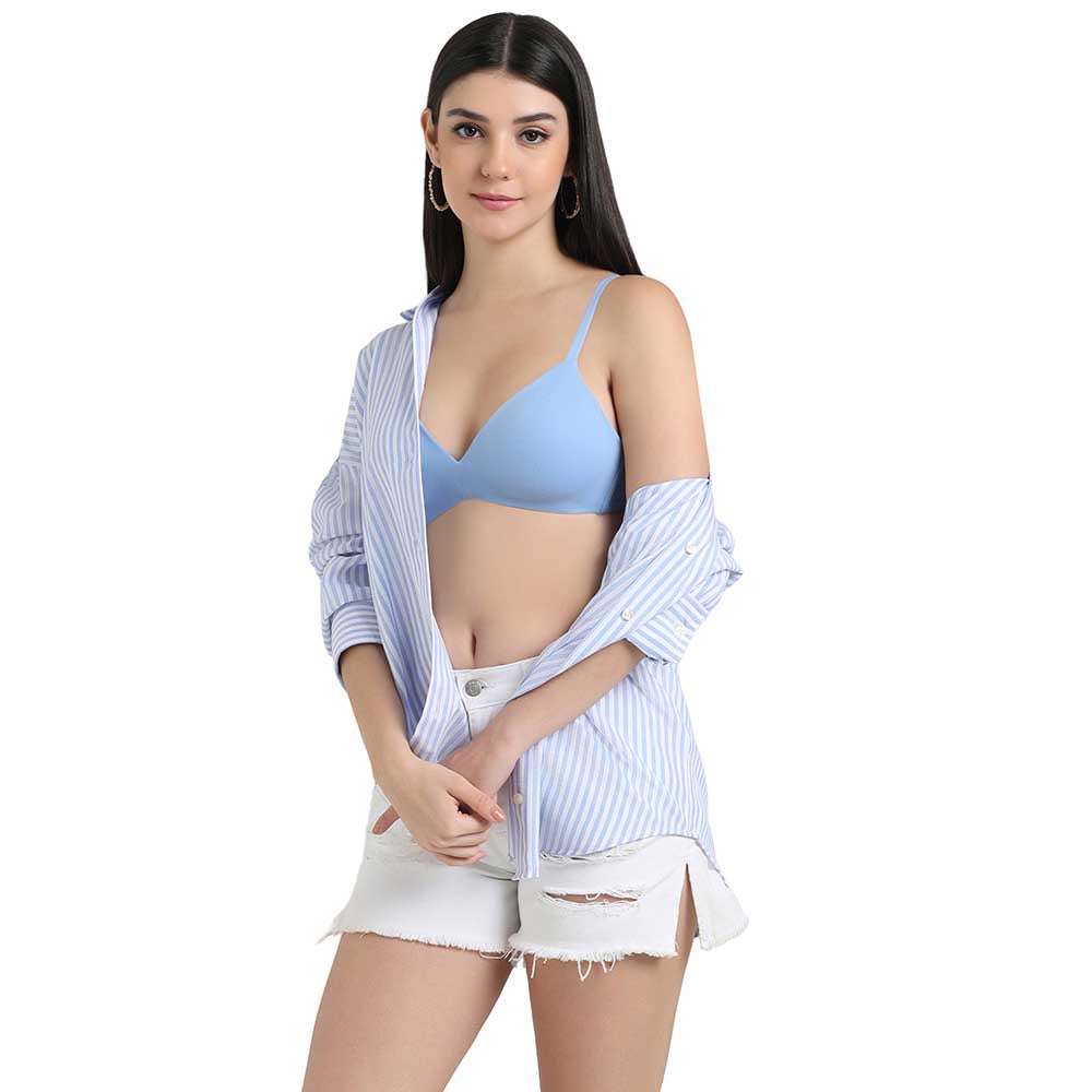 How Perfect Padded Non-wired 3/4th Cup Medium Coverage Seamless T-Shirt Bra - Sky Blue