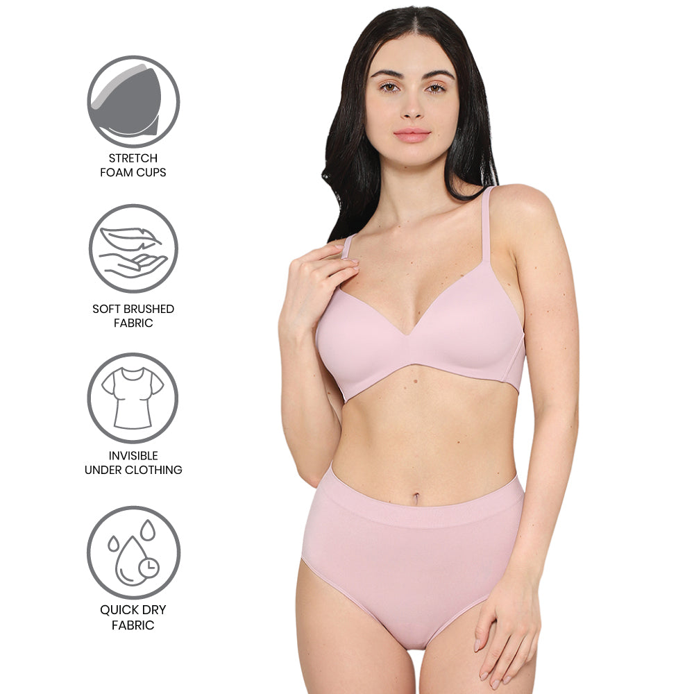 How Perfect Padded Non-wired 3/4th Cup Medium Coverage Seamless T-Shirt Bra - Pink