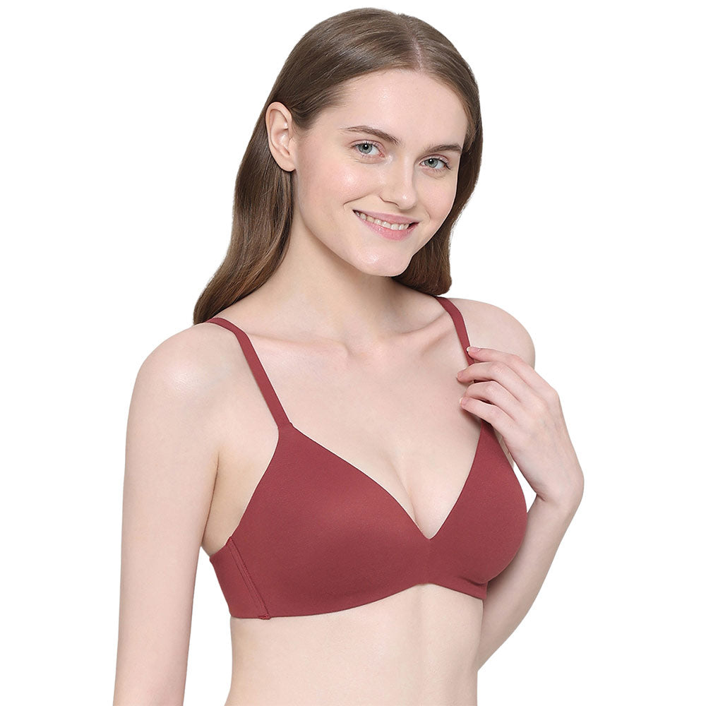 How Perfect Padded Non-wired 3/4th Cup Medium Coverage Seamless T-Shirt Bra - Maroon
