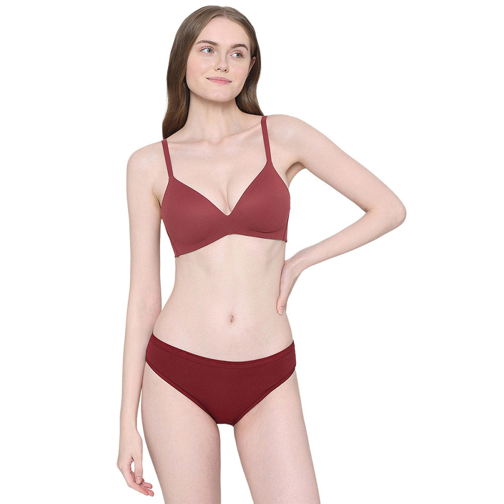 How Perfect Padded Non-wired 3/4th Cup Medium Coverage Seamless T-Shirt Bra - Maroon