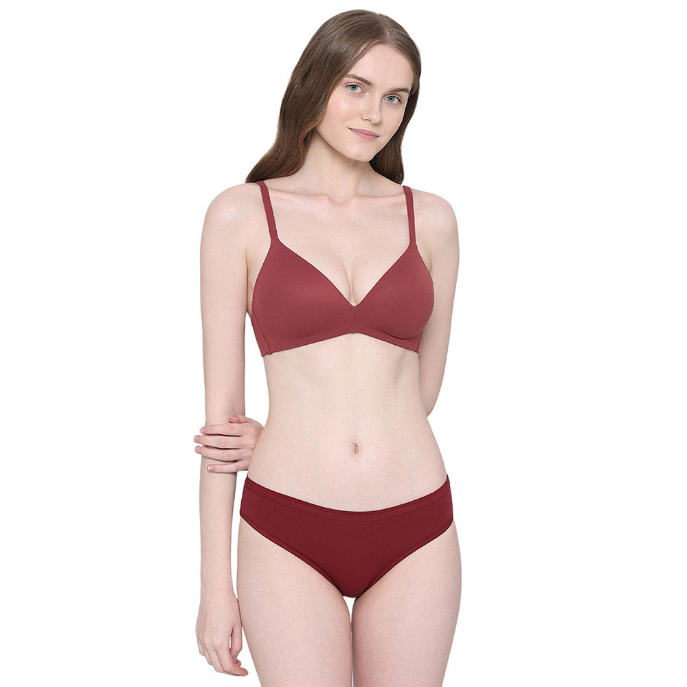 How Perfect Padded Non-wired 3/4th Cup Medium Coverage Seamless T-Shirt Bra - Maroon