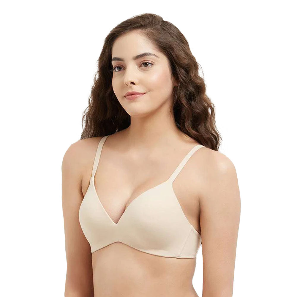 How Perfect Padded Non-wired 3/4th Cup Medium Coverage Seamless T-Shirt Bra - Beige