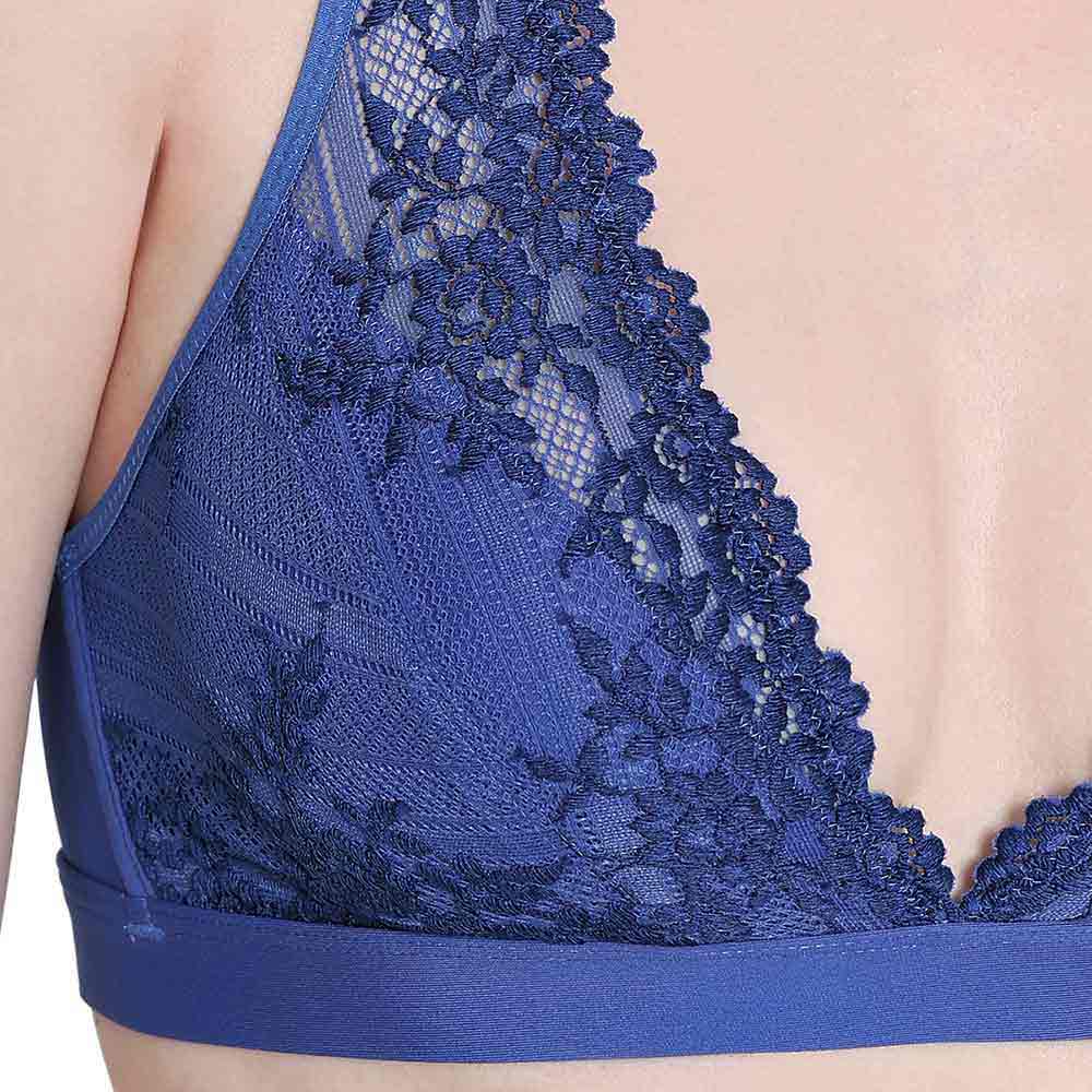 Embrace Lace Non Padded Non Wired 3/4th Cup Bridal Wear Medium coverage Lace Bralette - Dark Blue