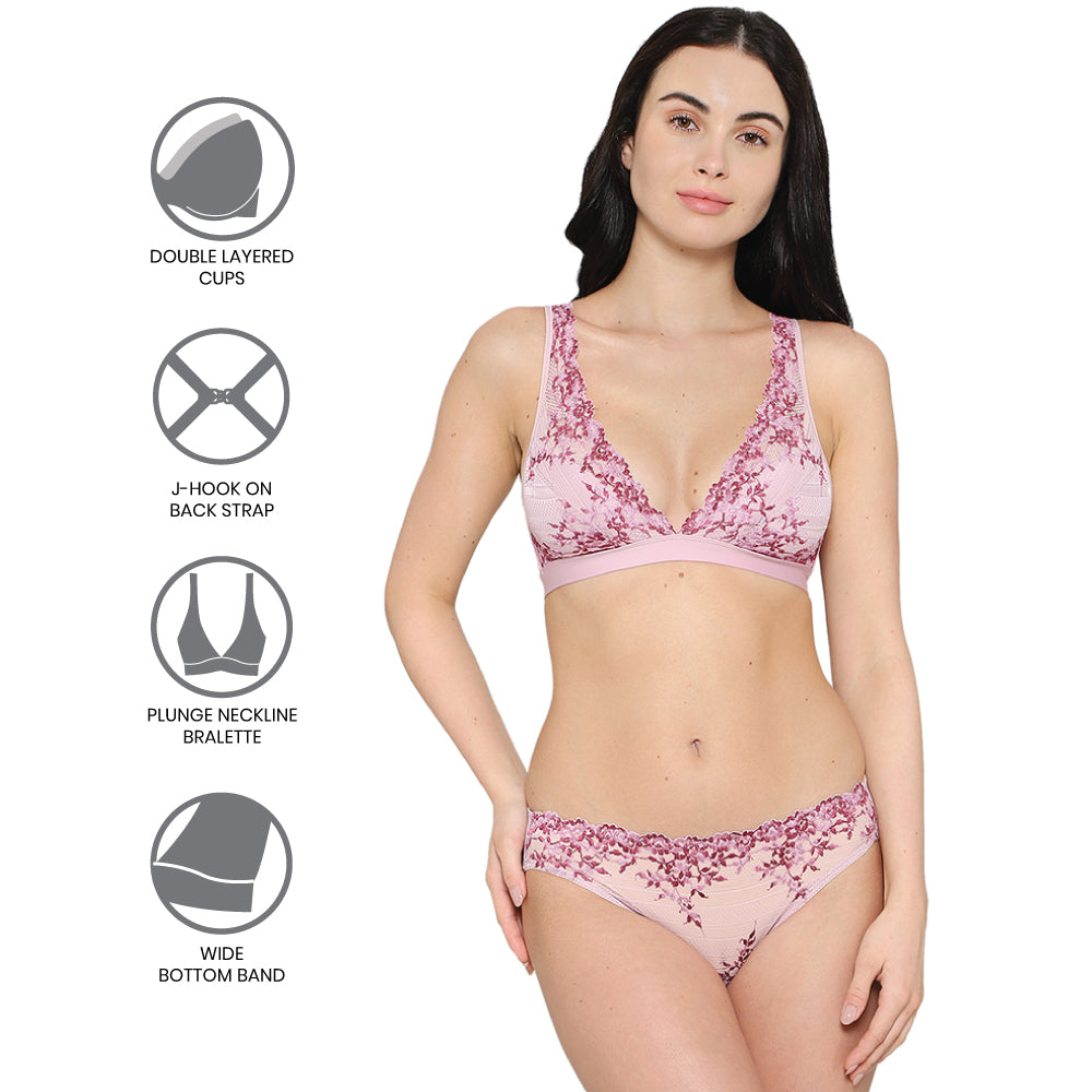 Embrace Lace Non Padded Non Wired 3/4th Cup Bridal Wear Medium coverage Lace Bralette - Pink