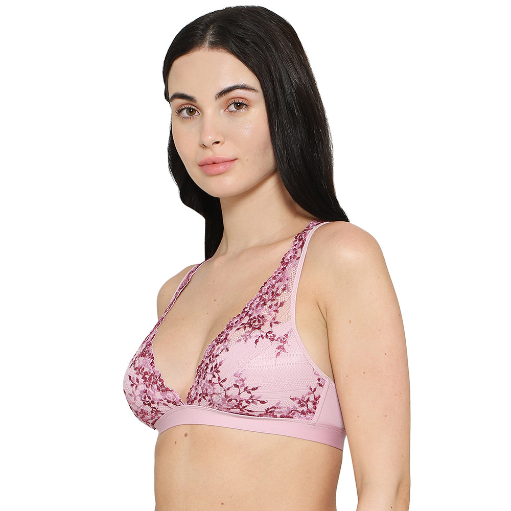 Embrace Lace Non Padded Non Wired 3/4th Cup Bridal Wear Medium coverage Lace Bralette - Pink