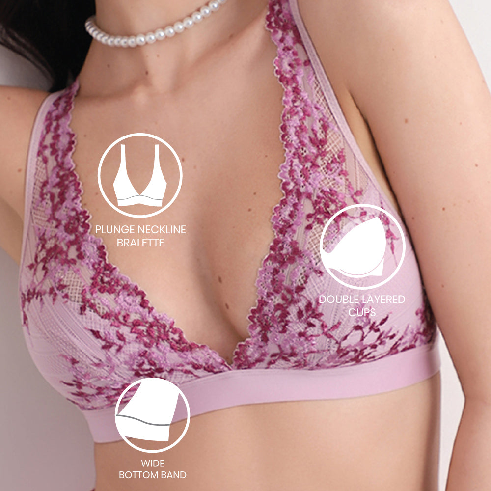 Embrace Lace Non Padded Non Wired 3/4th Cup Bridal Wear Medium coverage Lace Bralette - Pink