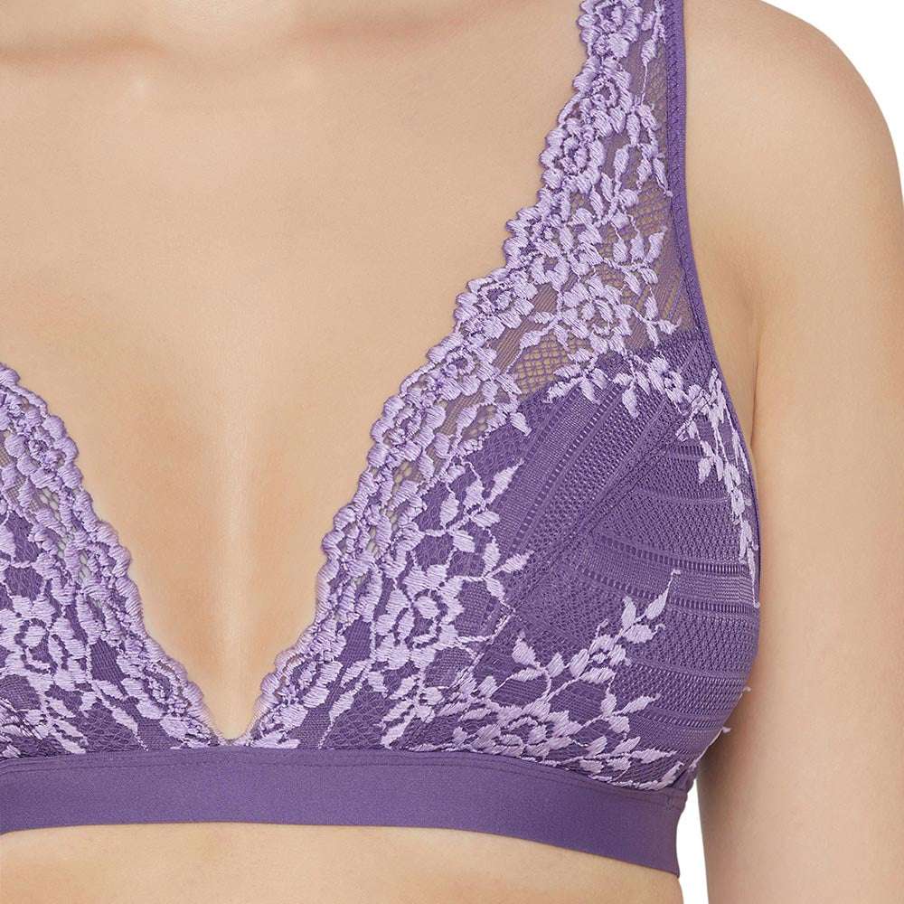 Embrace Lace Non Padded Non Wired 3/4th Cup Bridal Wear Medium coverage Lace Bralette - Purple