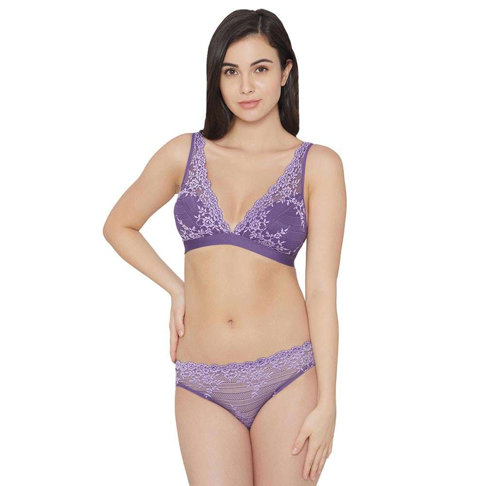 Embrace Lace Non Padded Non Wired 3/4th Cup Bridal Wear Medium coverage Lace Bralette - Purple