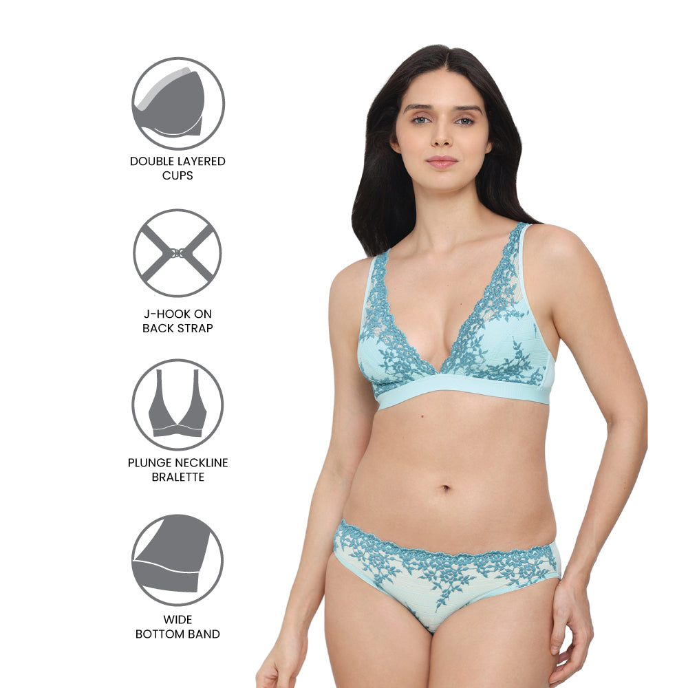 Embrace Lace Non Padded Non Wired 3/4th Cup Bridal Wear Medium coverage Lace Bralette - Aqua