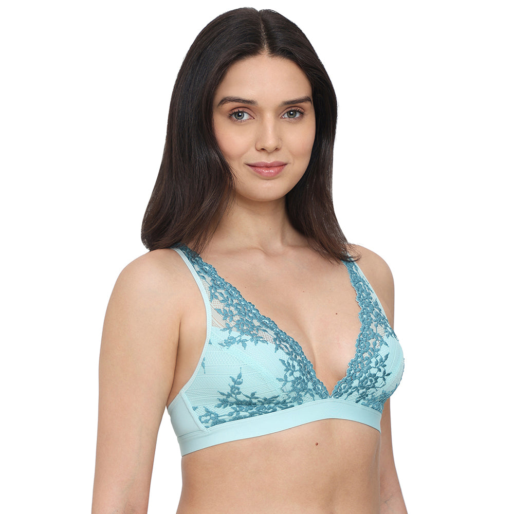 Embrace Lace Non Padded Non Wired 3/4th Cup Bridal Wear Medium coverage Lace Bralette - Aqua