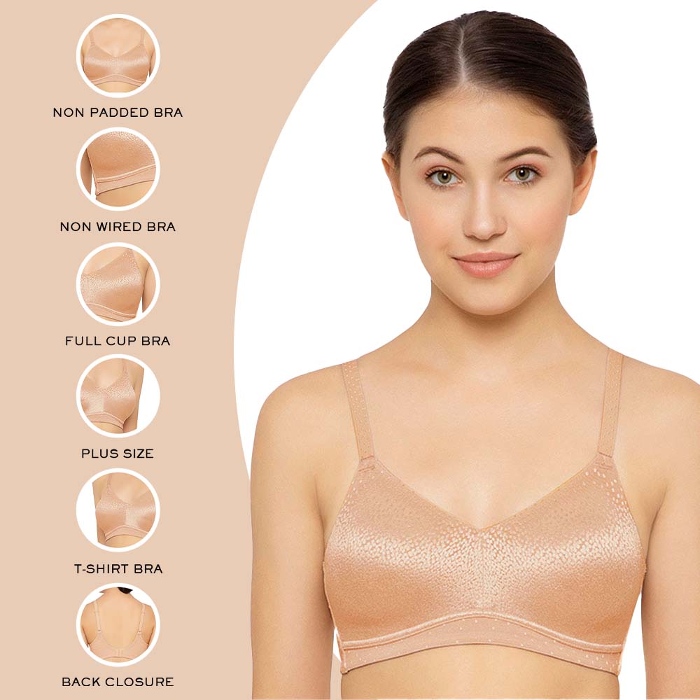 Back Appeal Non Padded Non-Wired Full Cup Everyday Wear Plus Size Seamless Full Support Bra - Beige