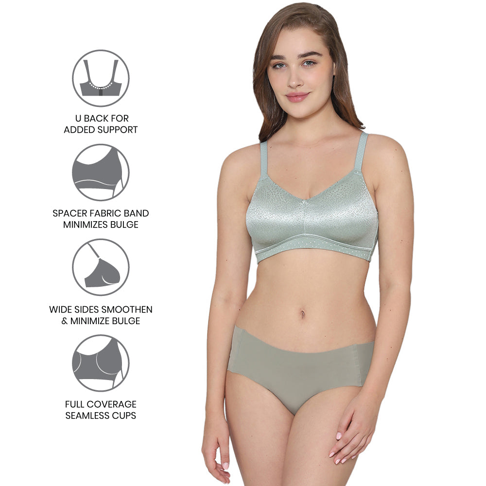 Back Appeal Non Padded Non-Wired Full Cup Everyday Wear Plus Size Seamless Full Support Bra - Green