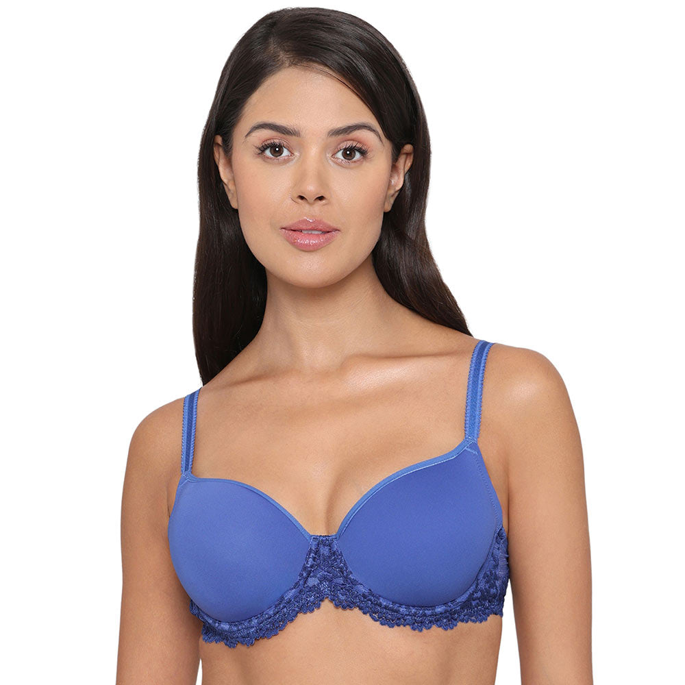 Embrace Lace Contour Padded Wired 3/4th Cup Everyday Wear Medium coverage T-Shirt Bra - Dark Blue