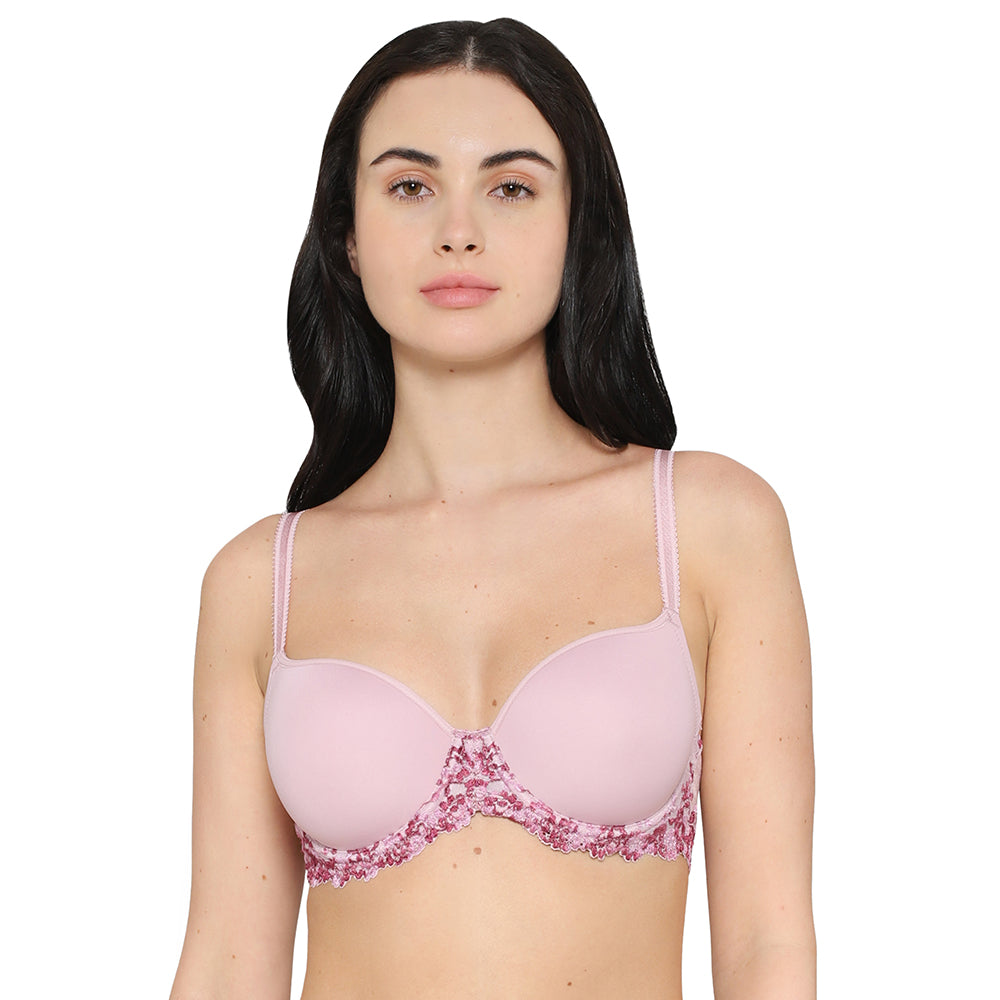 Embrace Lace Contour Padded Wired 3/4th Cup Everyday Wear Medium coverage T-Shirt Bra - Light Pink
