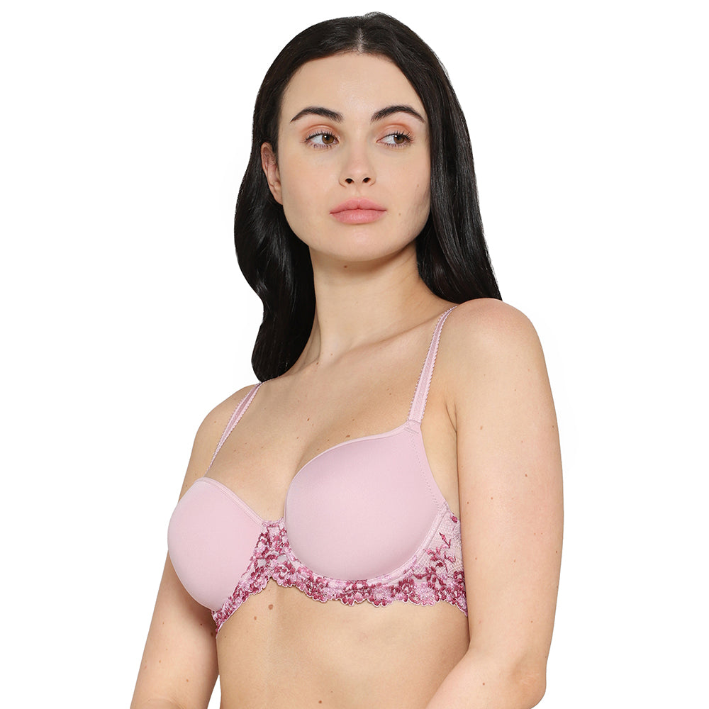 Embrace Lace Contour Padded Wired 3/4th Cup Everyday Wear Medium coverage T-Shirt Bra - Light Pink