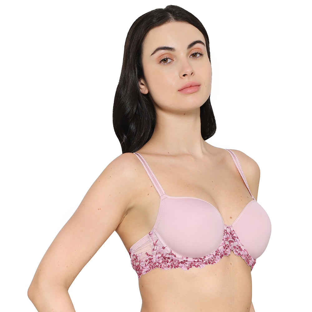 Embrace Lace Contour Padded Wired 3/4th Cup Everyday Wear Medium coverage T-Shirt Bra - Light Pink
