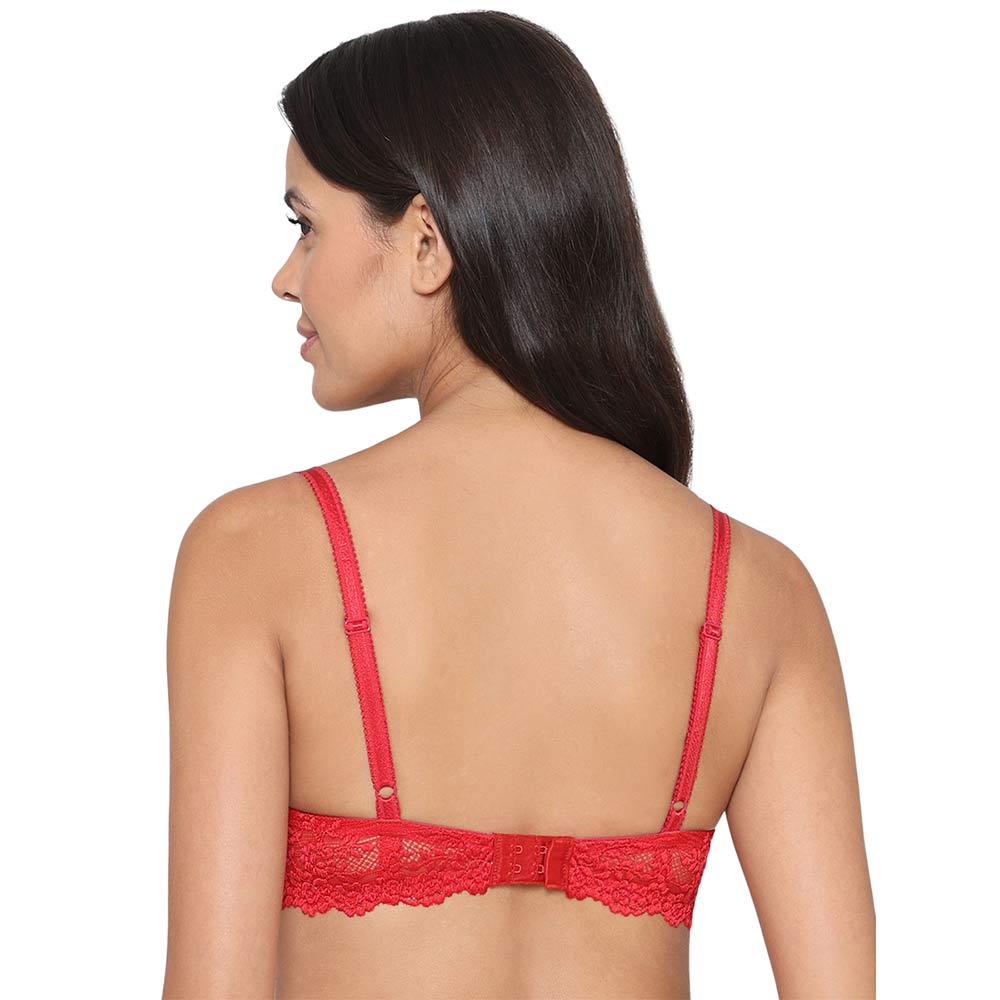 Embrace Lace Contour Padded Wired 3/4th Cup Everyday Wear Medium coverage T-Shirt Bra - Red