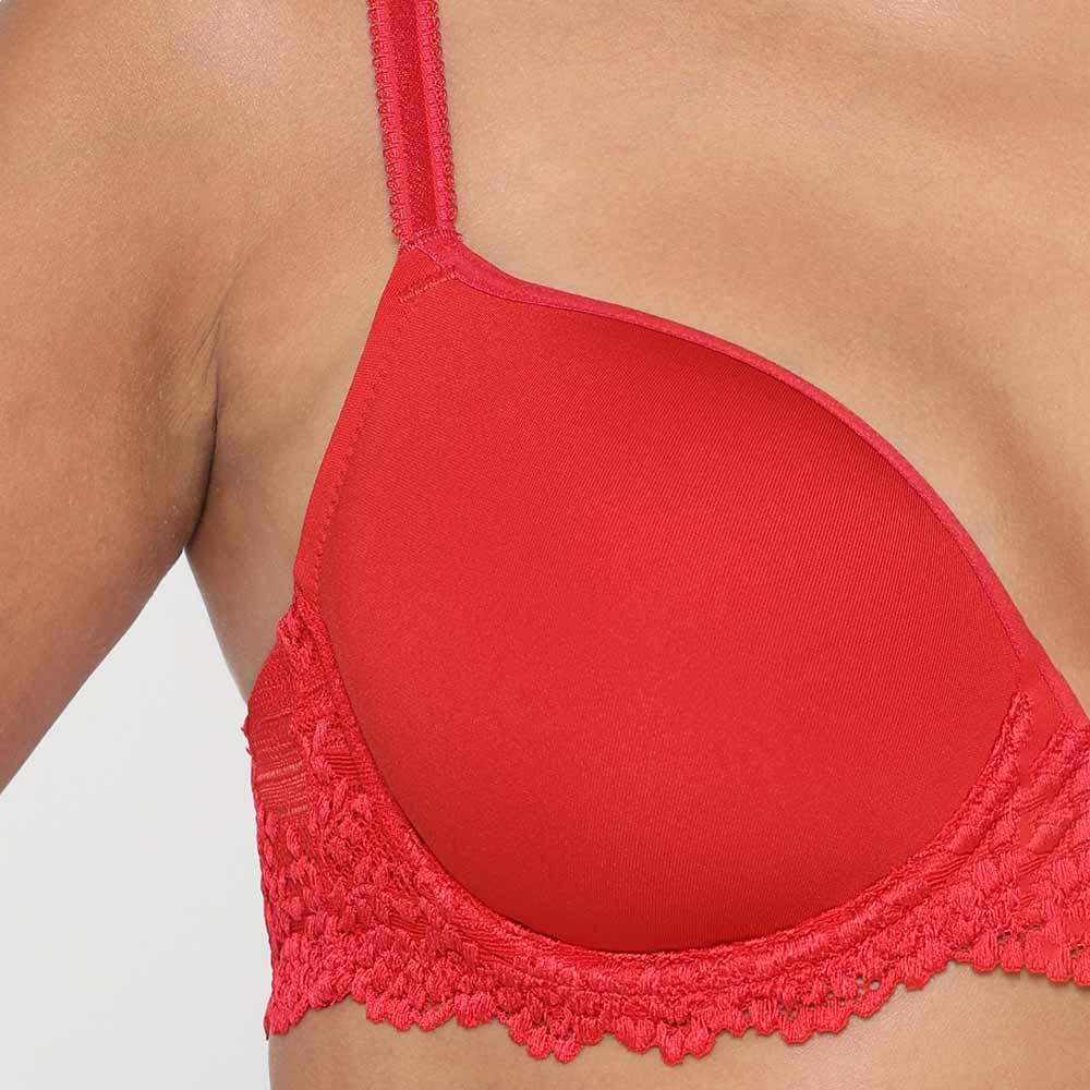 Embrace Lace Contour Padded Wired 3/4th Cup Everyday Wear Medium coverage T-Shirt Bra - Red