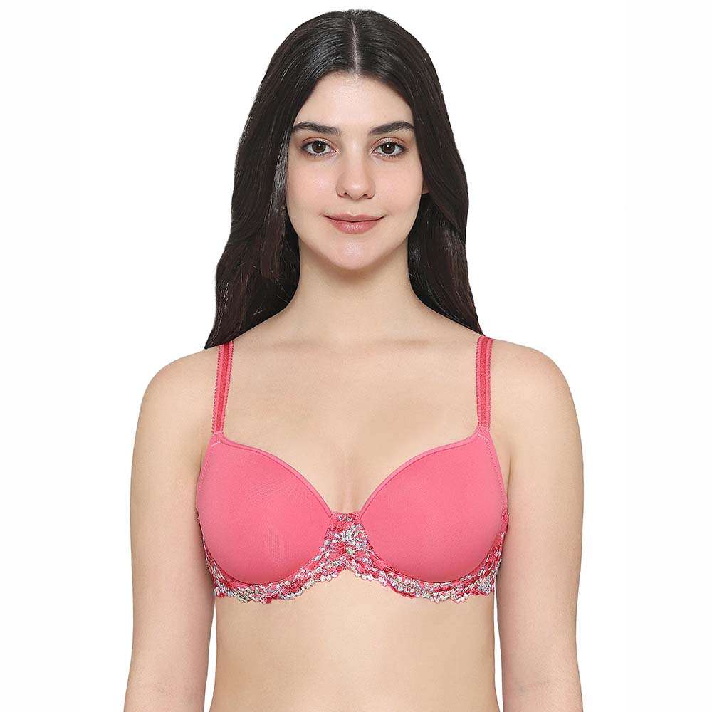 Padded Bras for Women Double with Straps Tagless Wear Underwire Bra for  Women Red D