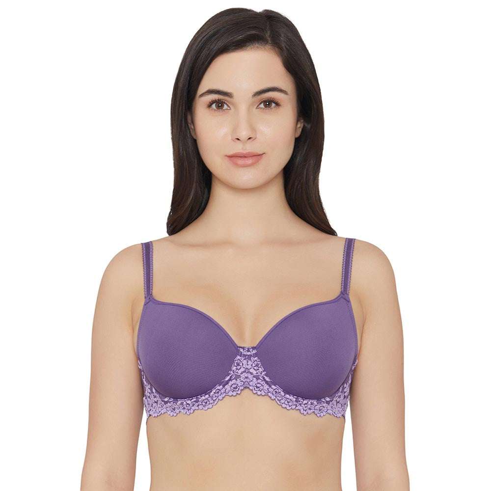 Embrace Lace Contour Padded Wired 3/4th Cup Everyday Wear Medium coverage T-Shirt Bra - Purple