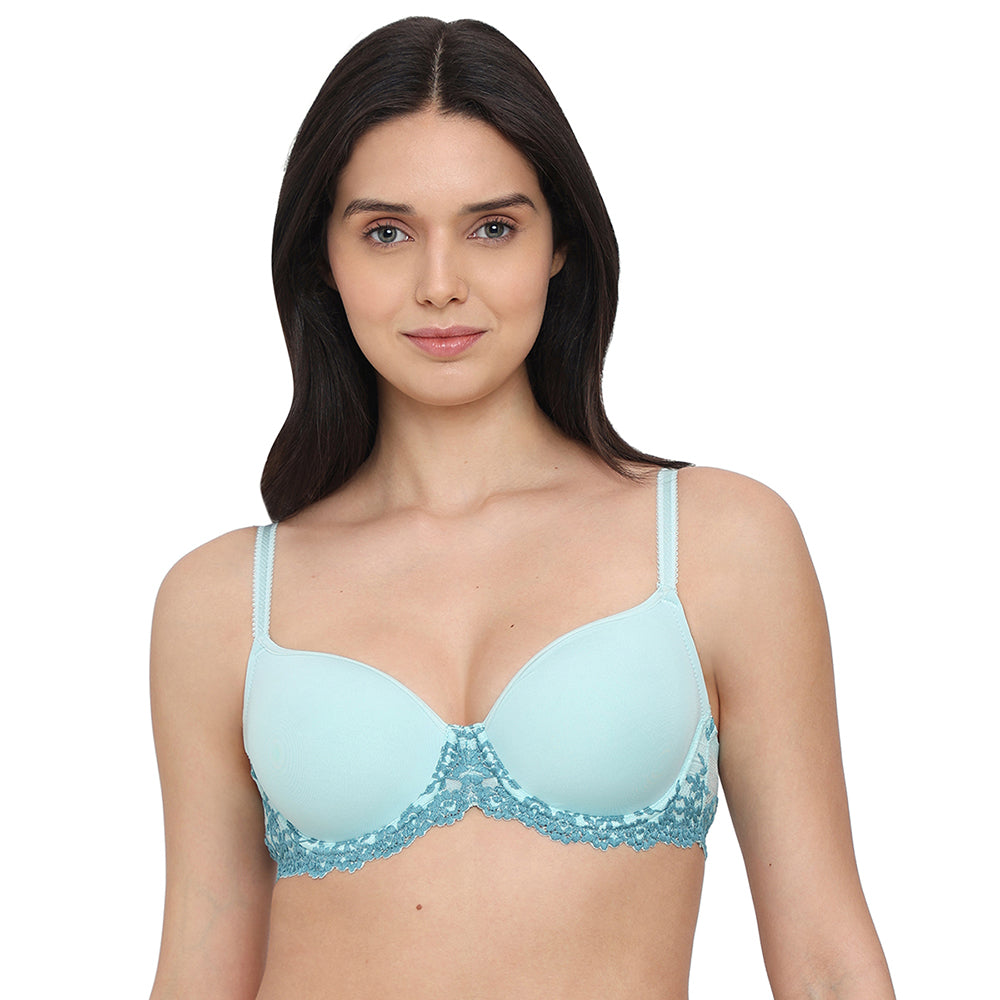Embrace Lace Contour Padded Wired 3/4th Cup Everyday Wear Medium coverage T-Shirt Bra - Aqua