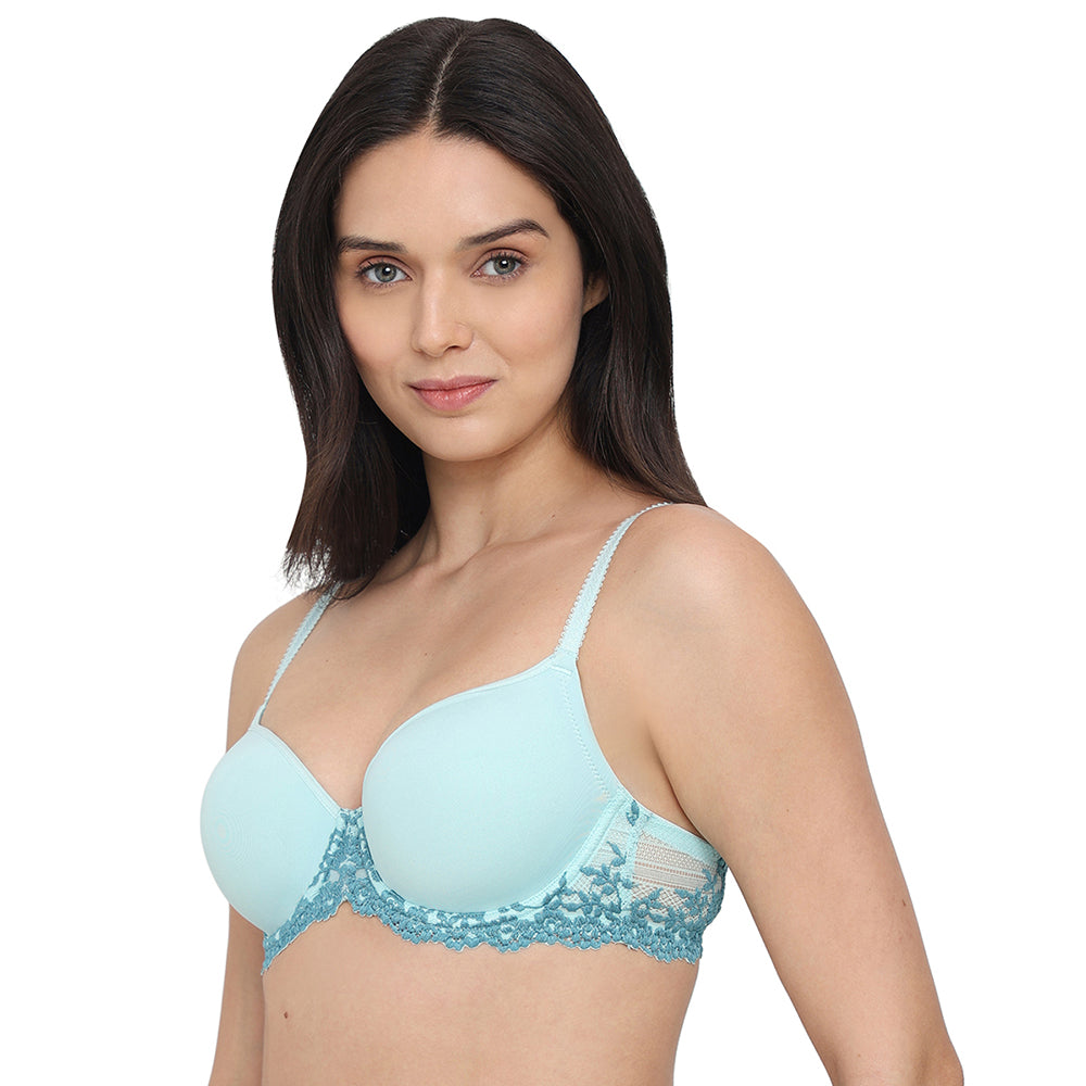 Embrace Lace Contour Padded Wired 3/4th Cup Everyday Wear Medium coverage T-Shirt Bra - Aqua