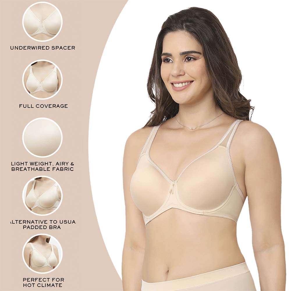 Basic Beauty Lightly Padded Wired Full Coverage Full Support Everyday Comfort Spacer Cup Bra-Beige