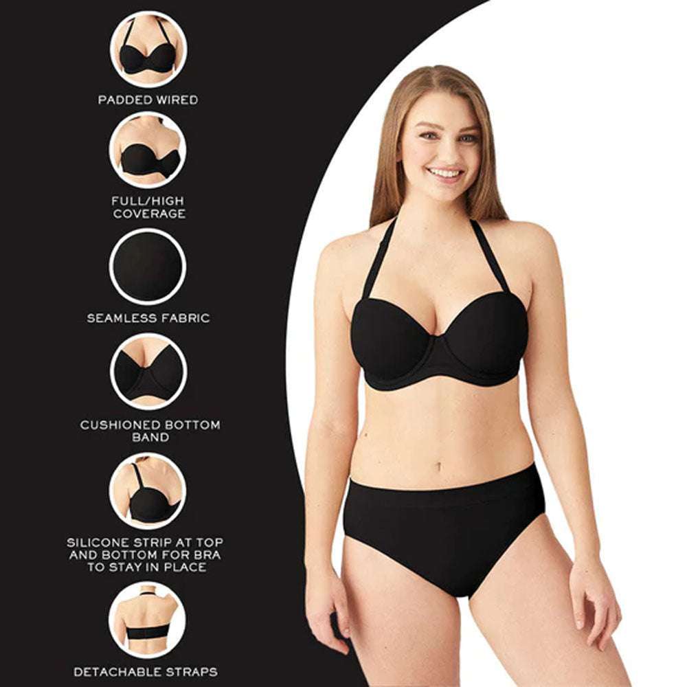 Red Carpet Padded Wired Half Cup Low Coverage Strapless Bra - Black