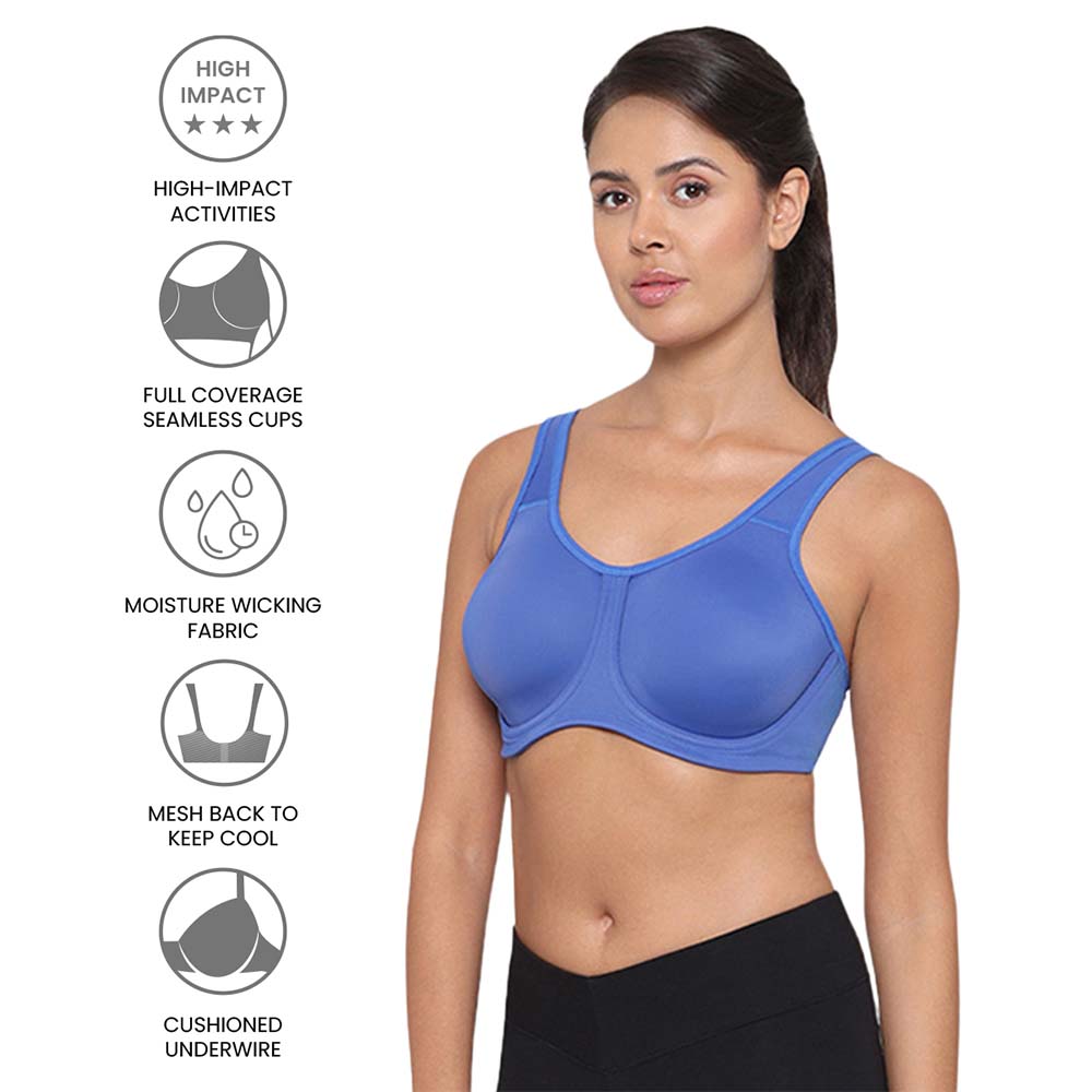 Sport Non Padded Wired Full Coverage Full Support High Intensity Sports  Bra - Dark Blue