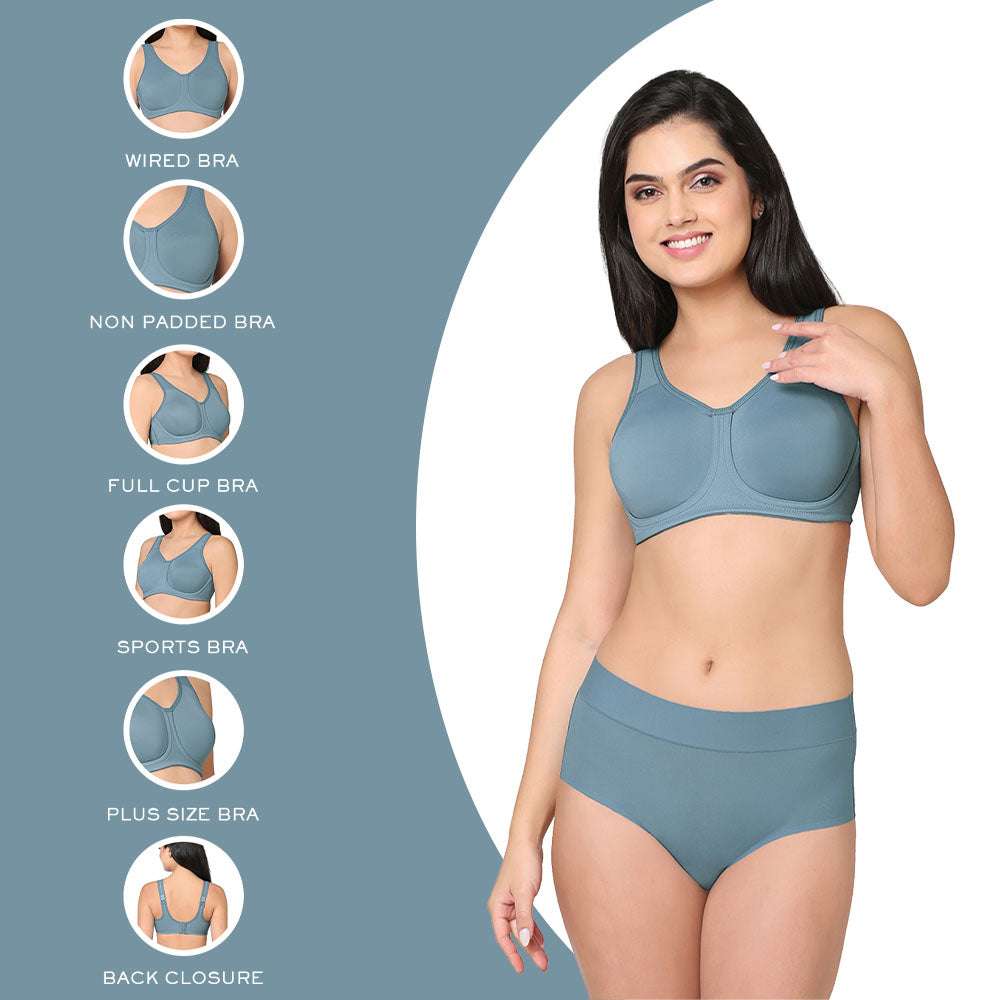 Sport Non Padded Wired Full Coverage Full Support High Intensity Sports Bra - Blue