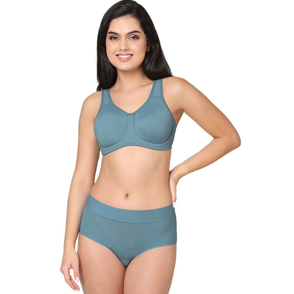 Sport Non Padded Wired Full Coverage Full Support High Intensity Sports Bra - Blue