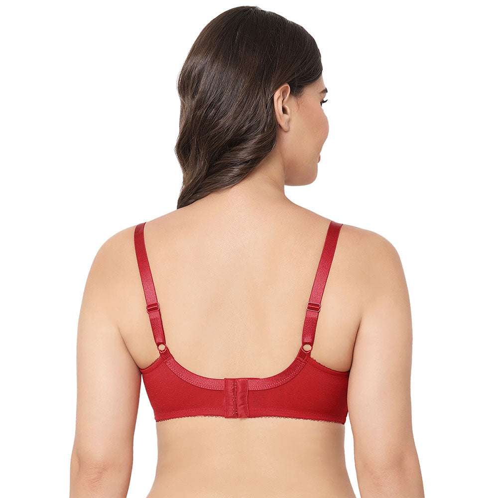 Retro Chic Non Padded Wired Full Coverage Full Support Everyday Comfort Bra - Red