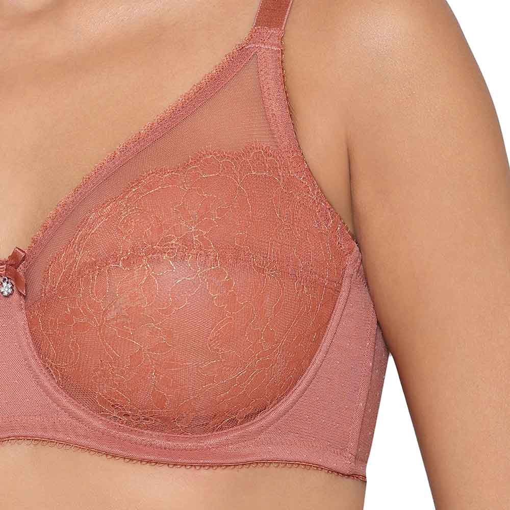 Retro Chic Non Padded Wired Full Coverage Full Support Everyday Comfort  Bra - Brown