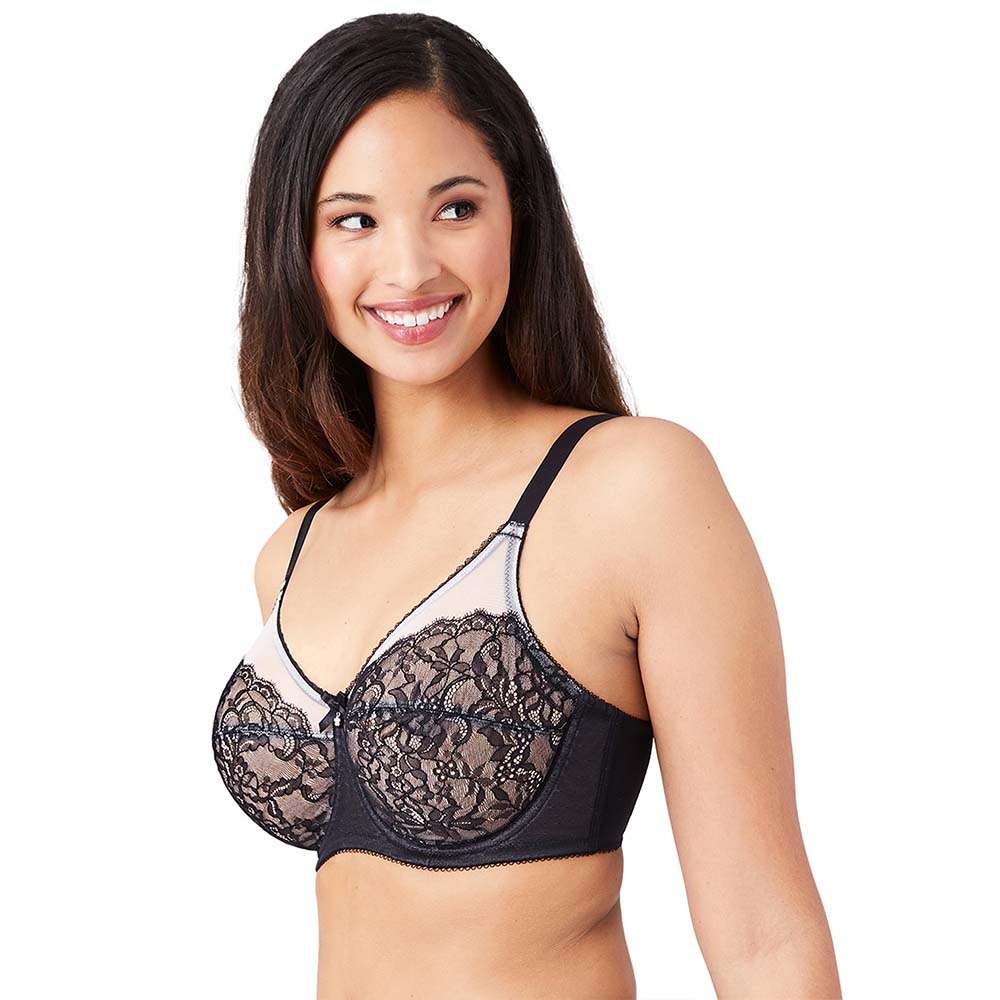 Retro Chic Non Padded Wired Full Coverage Full Support Everyday Comfort  Bra - Black